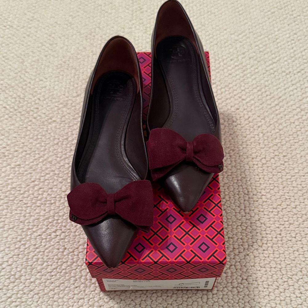 Tory Burch Burgundy Flats with Bow